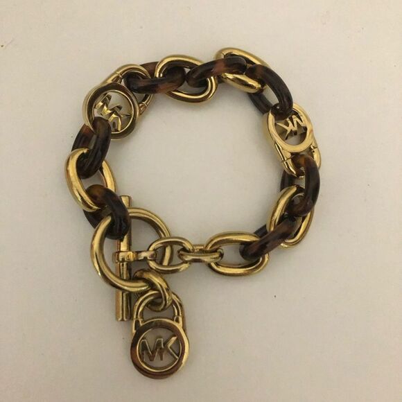 Michael Kors Jewelry - Michael Kors Toggle And Lock Gold and Brown Tortoise Shell Chain Bracelet